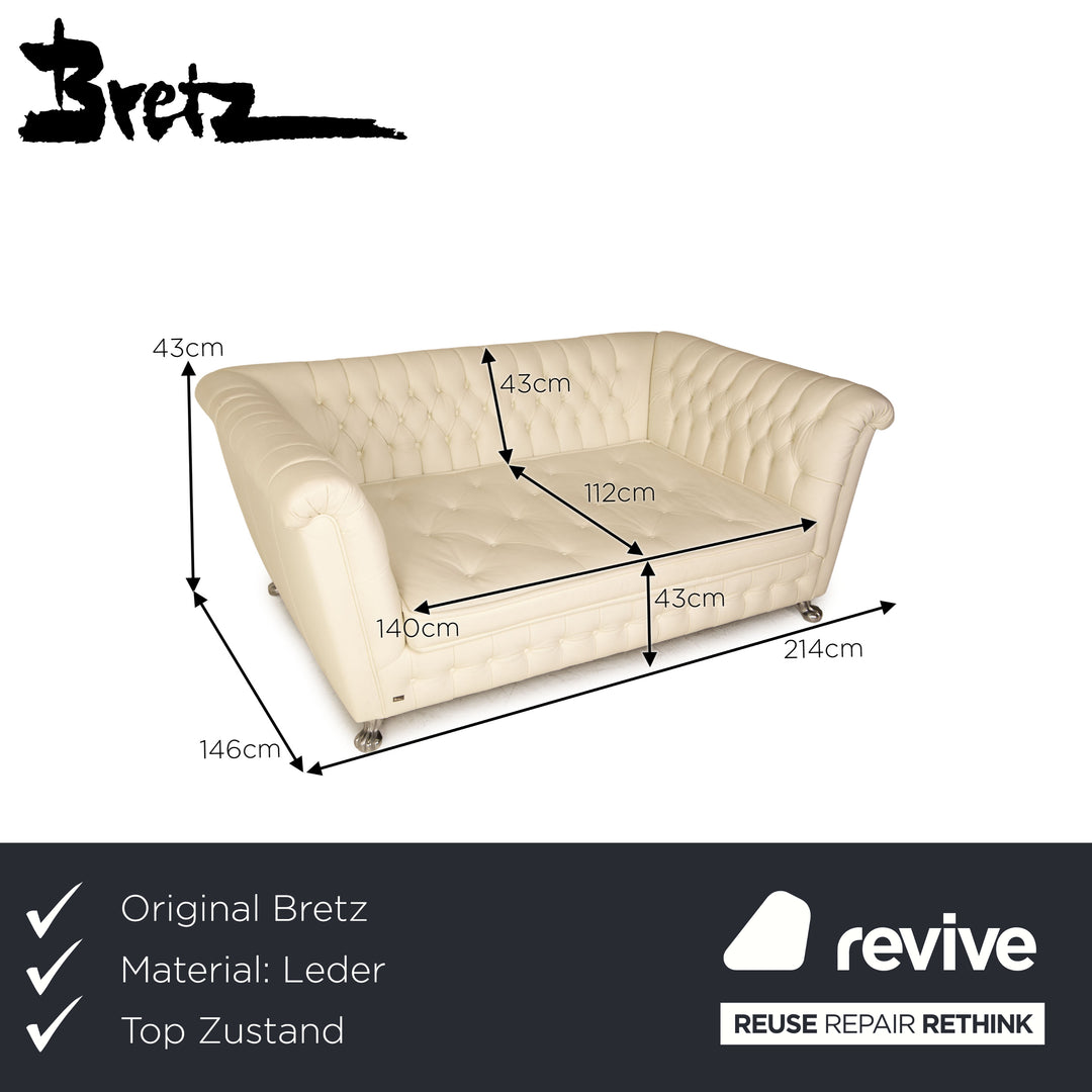 Bretz Chelsea Leather Three Seater Cream Ivory Sofa Couch