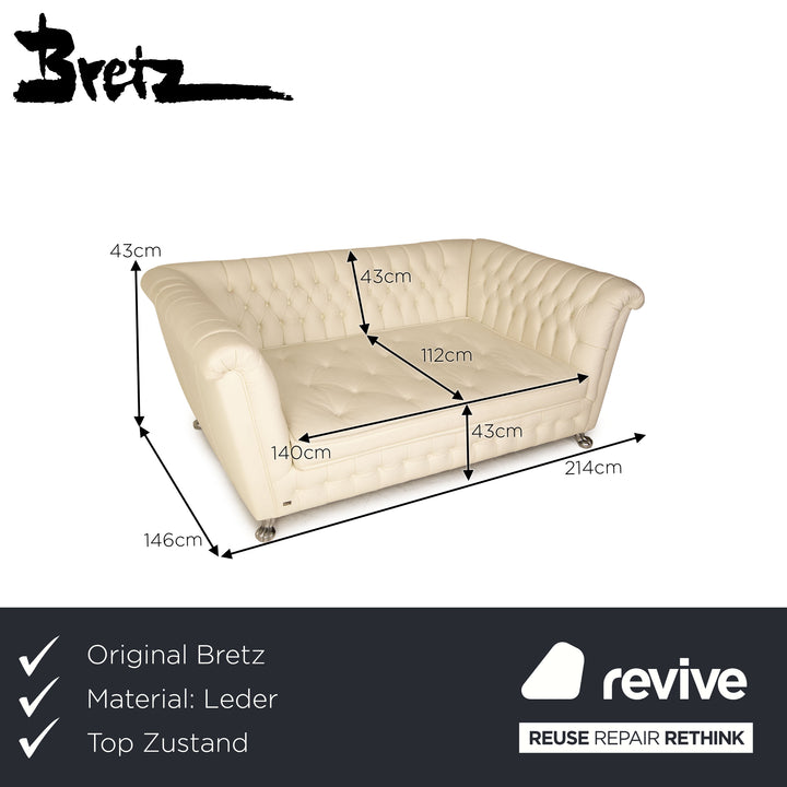 Bretz Chelsea Leather Three Seater Cream Ivory Sofa Couch