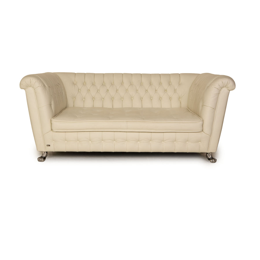 Bretz Chelsea Leather Three Seater Cream Ivory Sofa Couch