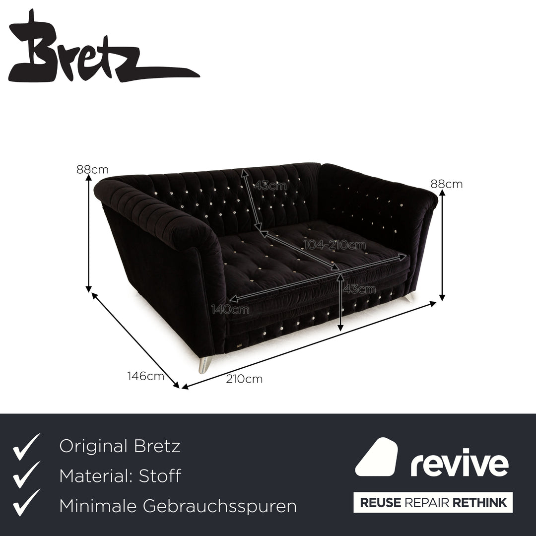 Bretz Chelsea Fabric Three Seater Black Manual Function Sleep Function Sofa Couch