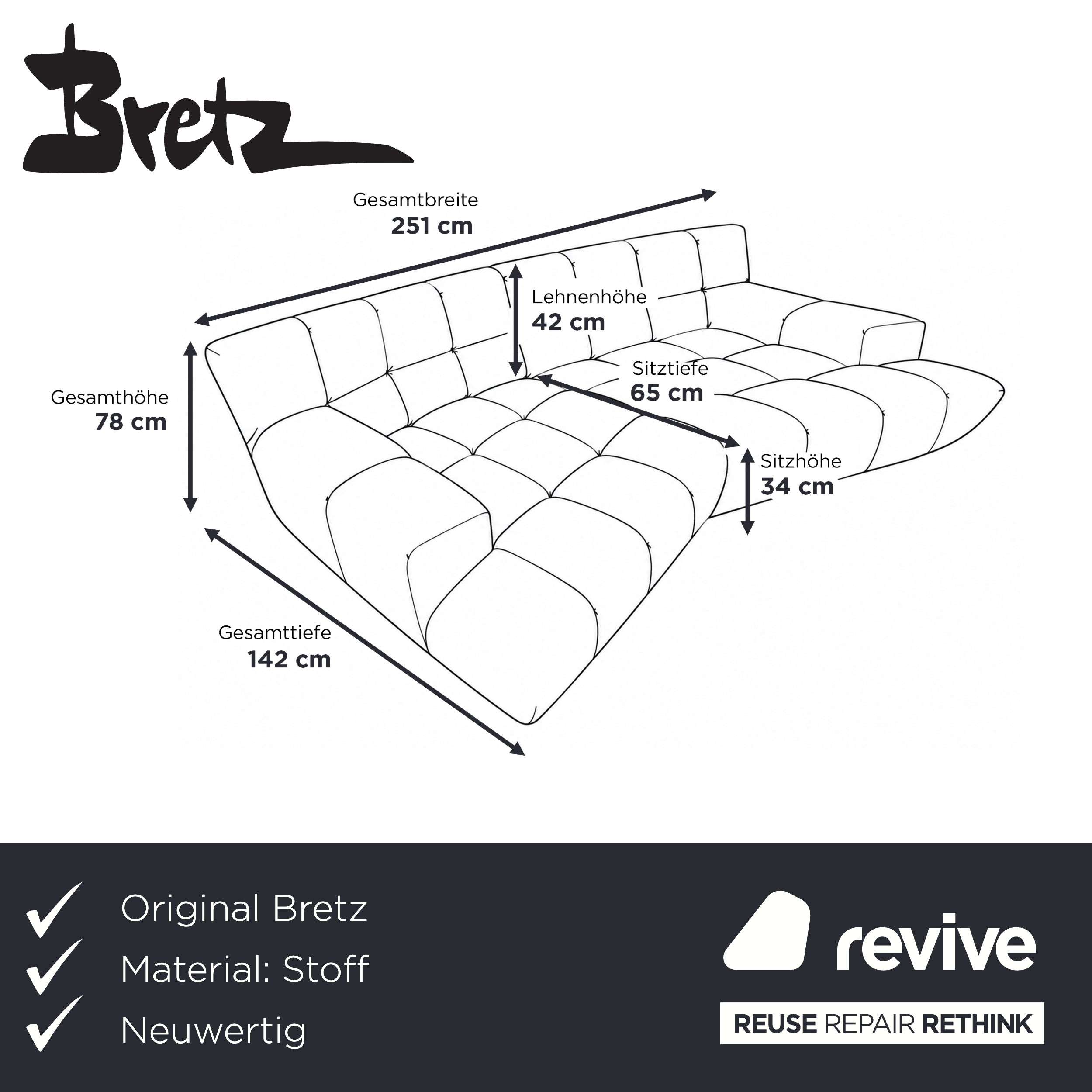 Bretz Cloud 7 Ecksofa Dreisitzer Sofa Couch Velours Stoff Grün Neubezug MELIA FR 829