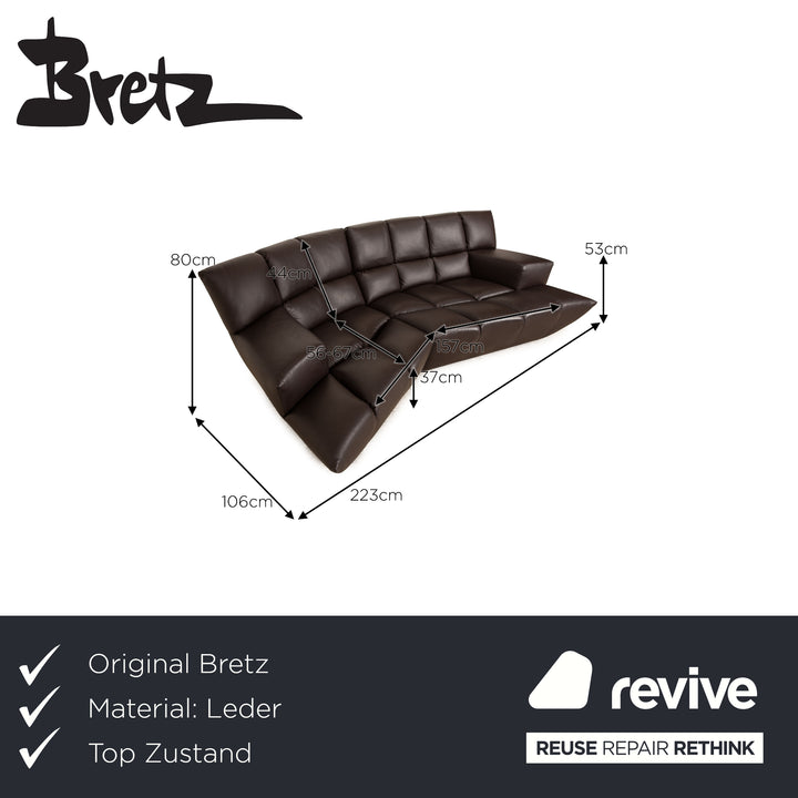 Bretz Cloud 7 Leather Three Seater Brown Dark Brown Sofa Couch