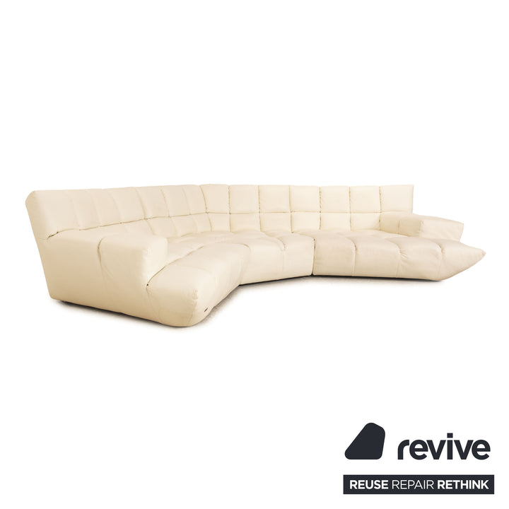 Bretz Cloud 7 Leather Sofa Set Cream White Corner Sofa Coffee Table Lounger Couch