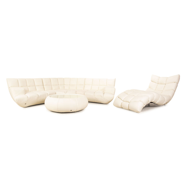 Bretz Cloud 7 Leather Sofa Set Cream White Corner Sofa Coffee Table Lounger Couch