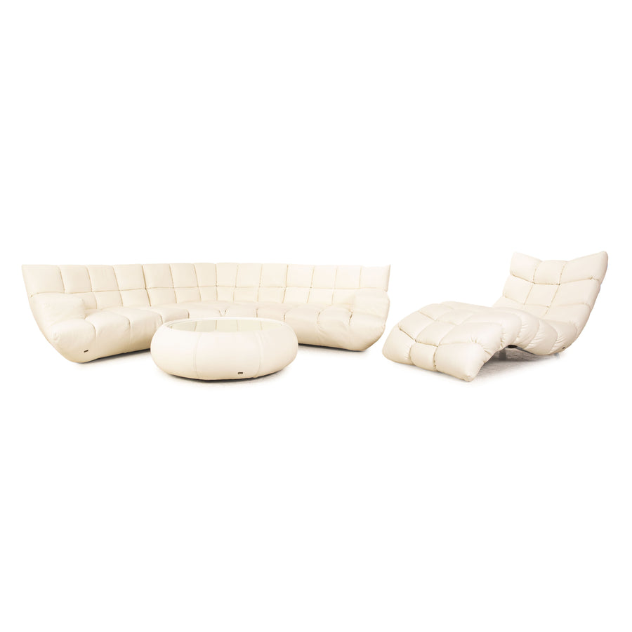 Bretz Cloud 7 Leather Sofa Set Cream White Corner Sofa Coffee Table Lounger Couch