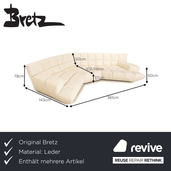 Bretz Cloud 7 Leather Sofa Set Cream White Corner Sofa Coffee Table Lounger Couch