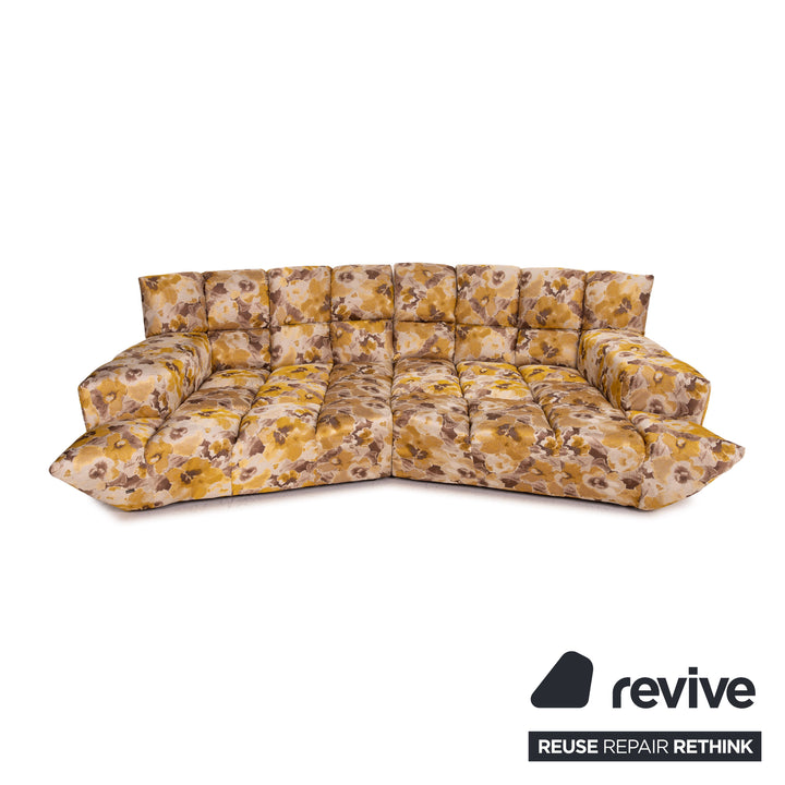 Canapé d'angle en tissu velours Bretz Cloud 7 jaune or marron canapé modulable