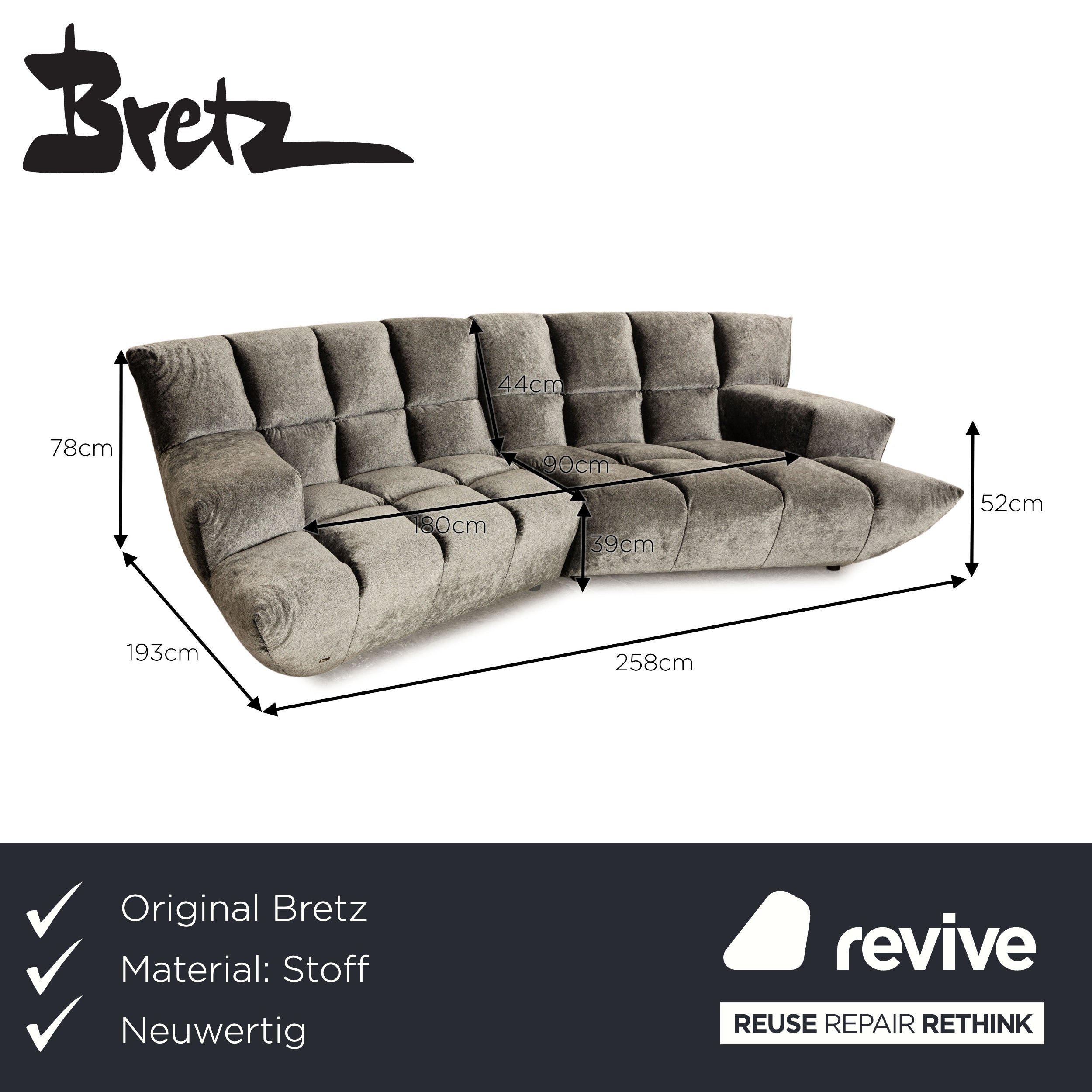 Bretz Cloud 7 Fabric Corner Sofa Gray Silver Sofa Couch