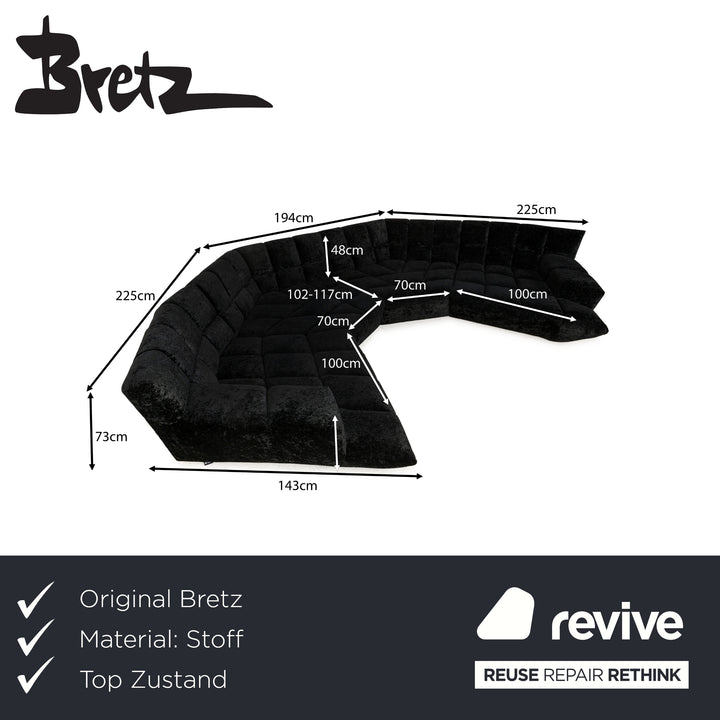 Bretz Cloud 7 Fabric Corner Sofa Black Sofa Couch Velvet