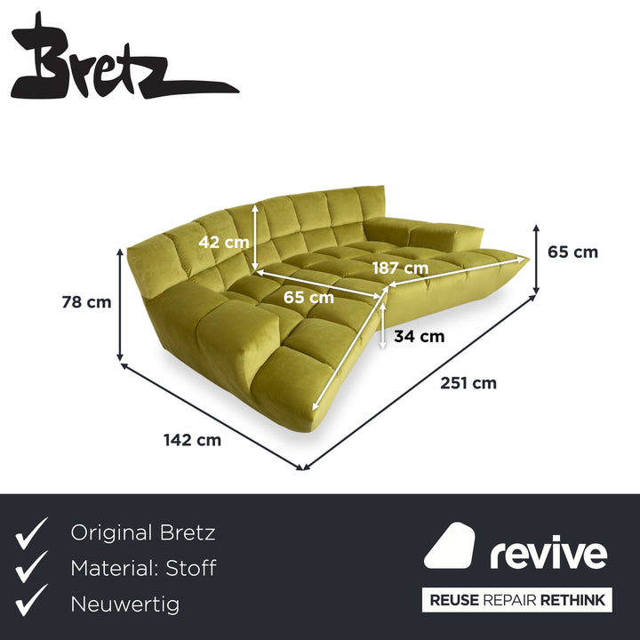Bretz Cloud 7 Stoff Sofa Couch Viersitzer Grün Gelb Limette Neubezug MELIA FR 831 (Konfiguration: Uli Ure)