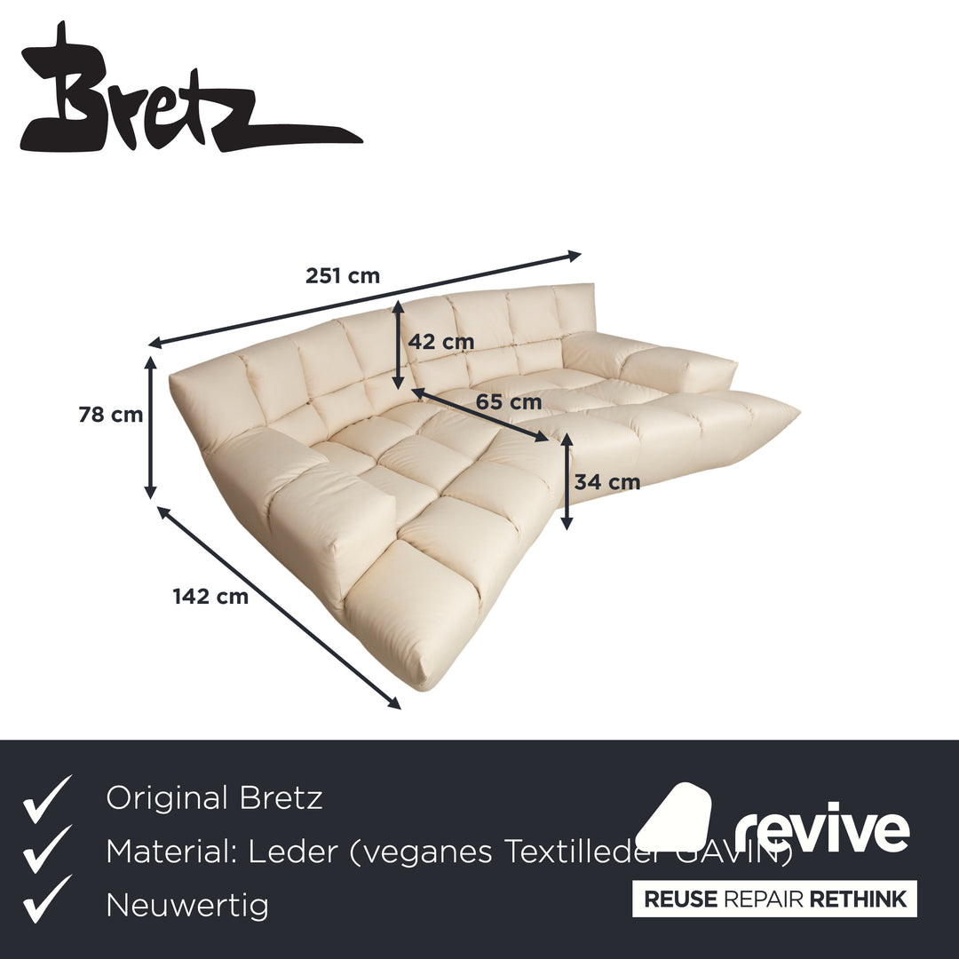 Bretz Cloud 7 canapé d'angle trois places en cuir végétalien beige crème blanc