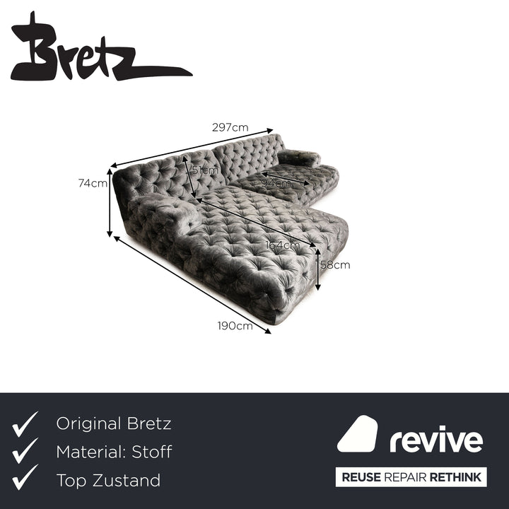 Bretz Cocoa Island Canapé d'angle en tissu Gris Canapé Canapé Relax