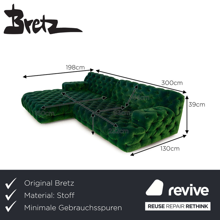 Bretz Cocoa Island Fabric Corner Sofa Green Recamiere Left Sofa Couch