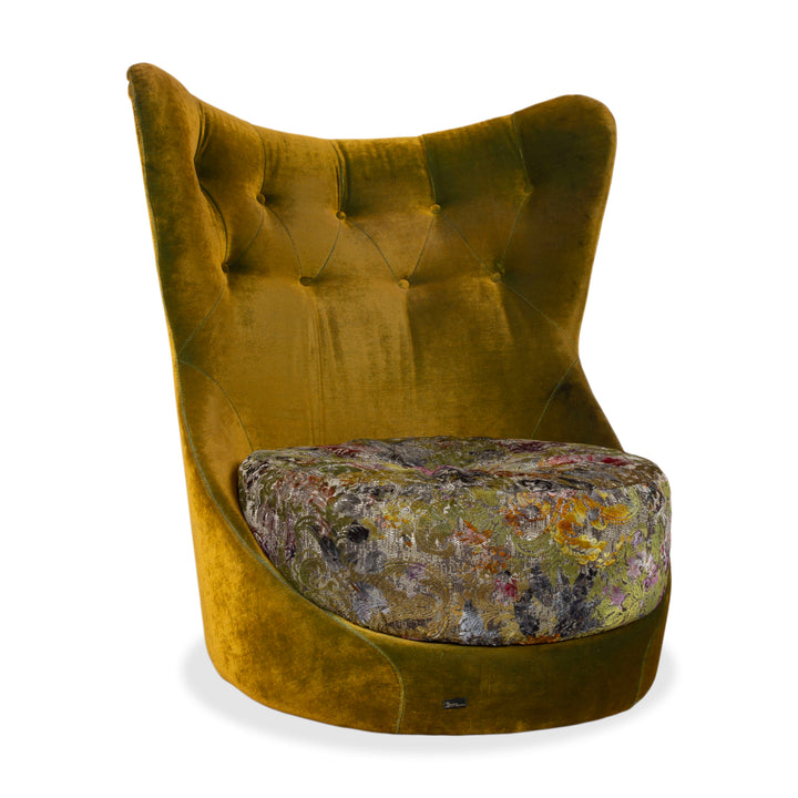Bretz Cocoa Island Stoff Sessel Gelb Gold Grün Drehbar