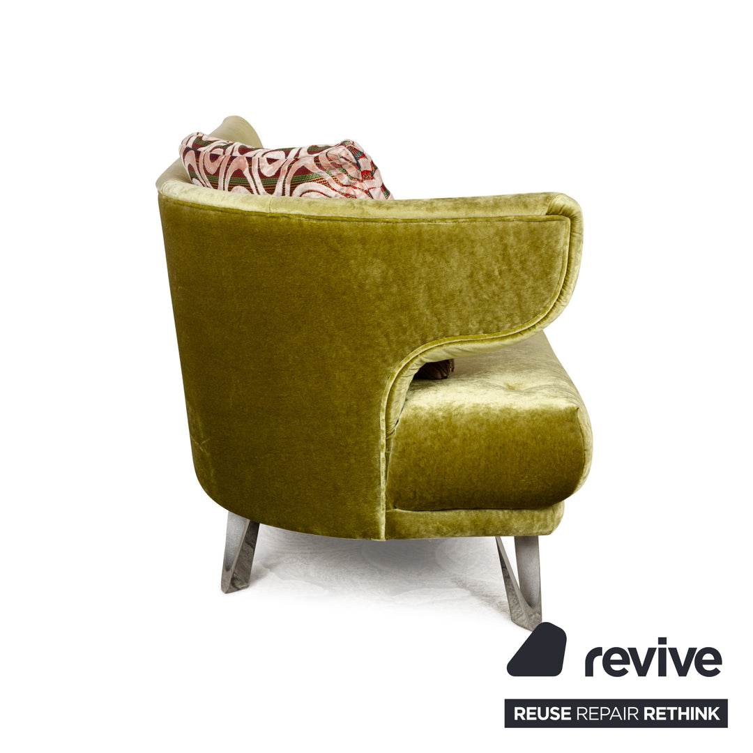 Bretz Croissant Stoff Dreisitzer Grün Samt Sofa Couch