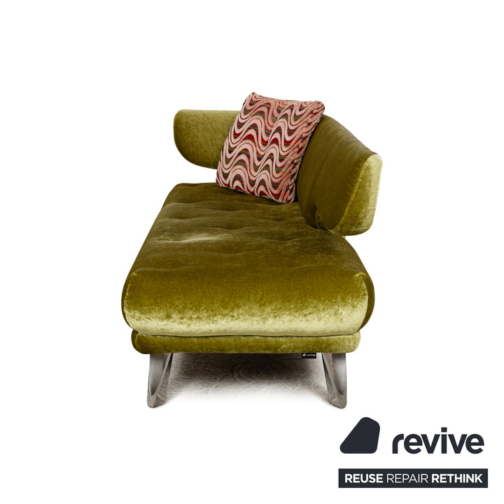 Bretz Croissant Fabric Three-Seater Green Velvet Sofa Couch
