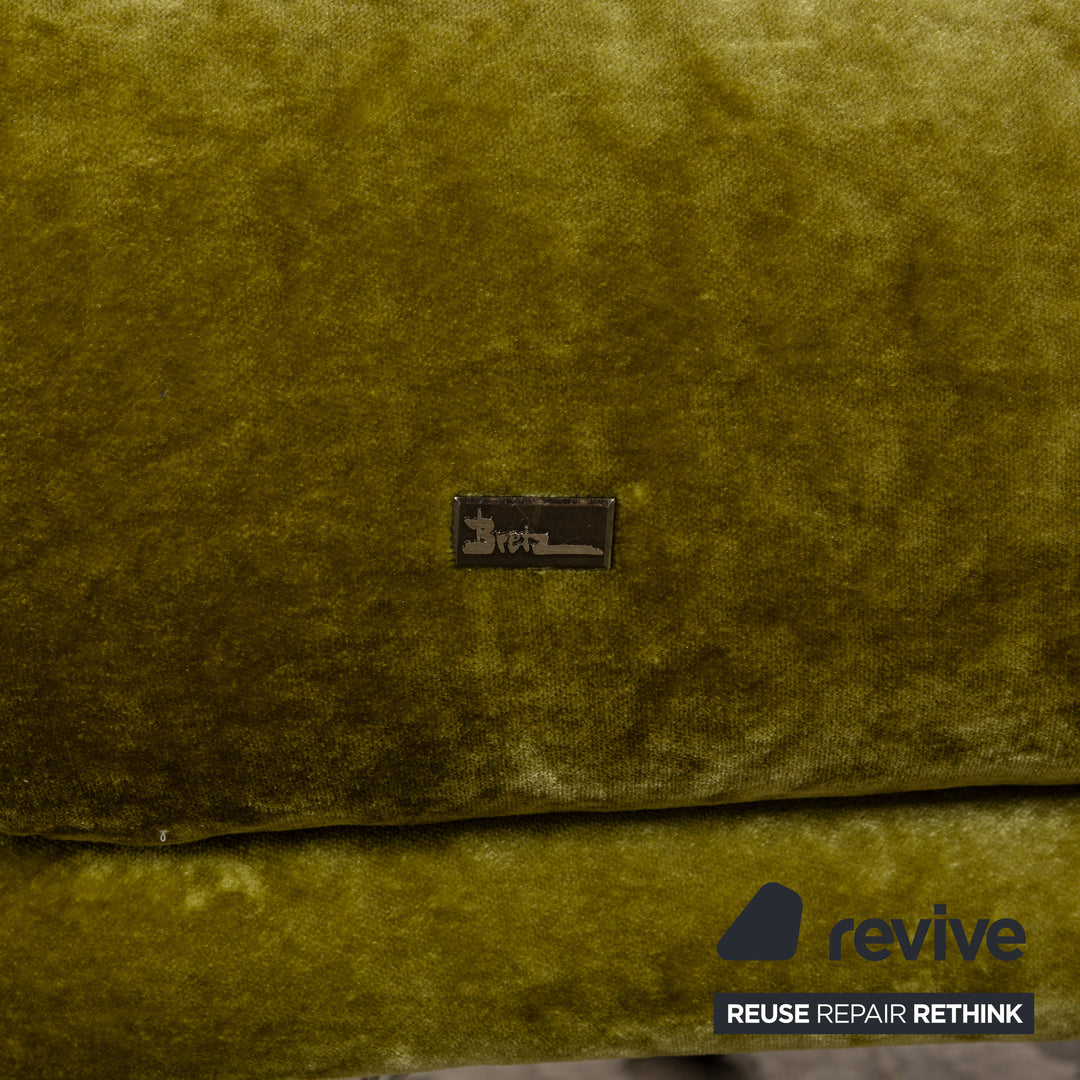 Bretz Croissant Fabric Three-Seater Green Velvet Sofa Couch