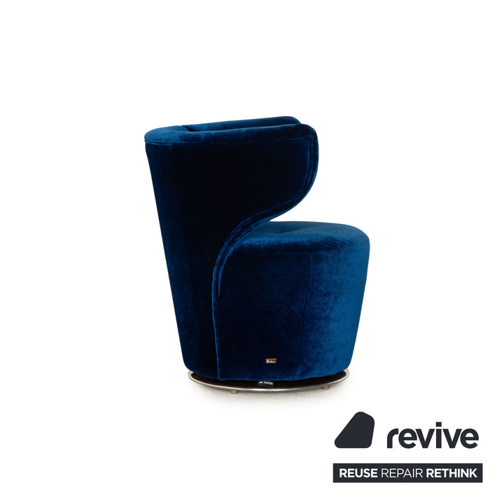 Bretz Croissant Fabric Armchair Blue Swivel Function