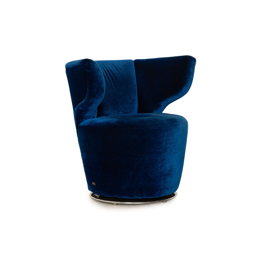 Bretz Croissant Fabric Armchair Blue Swivel Function