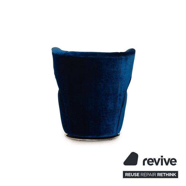 Bretz Croissant Fabric Armchair Blue Swivel Function