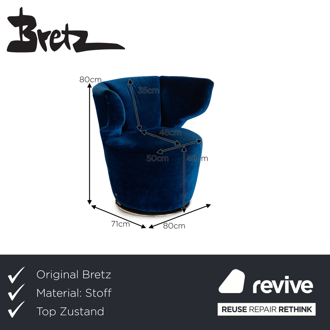 Bretz Croissant Fabric Armchair Blue Swivel Function