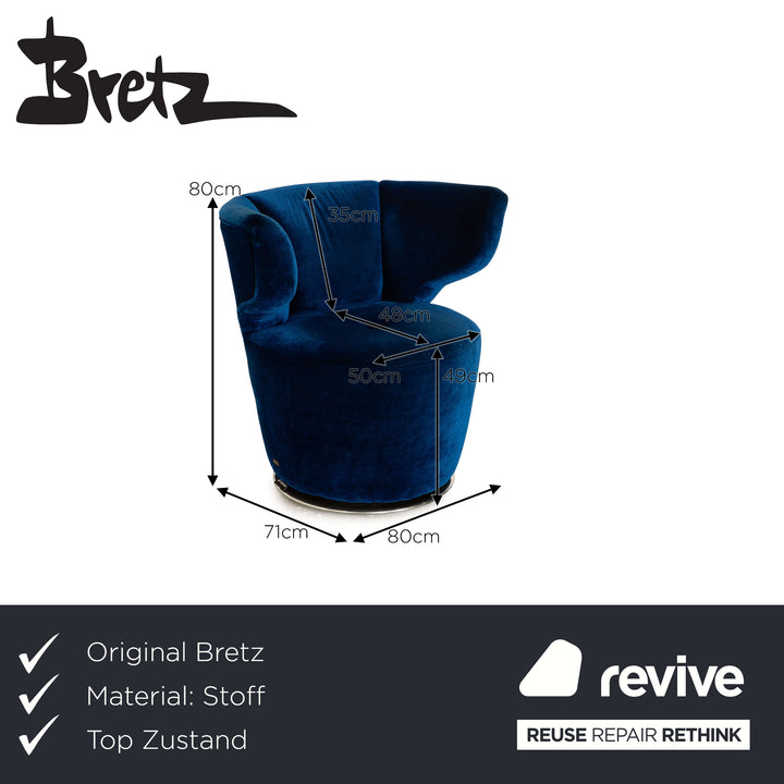 Bretz Croissant Fabric Armchair Blue Swivel Function