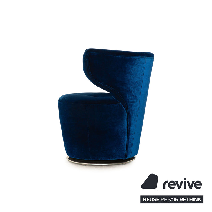 Bretz Croissant Fabric Armchair Blue Swivel Function