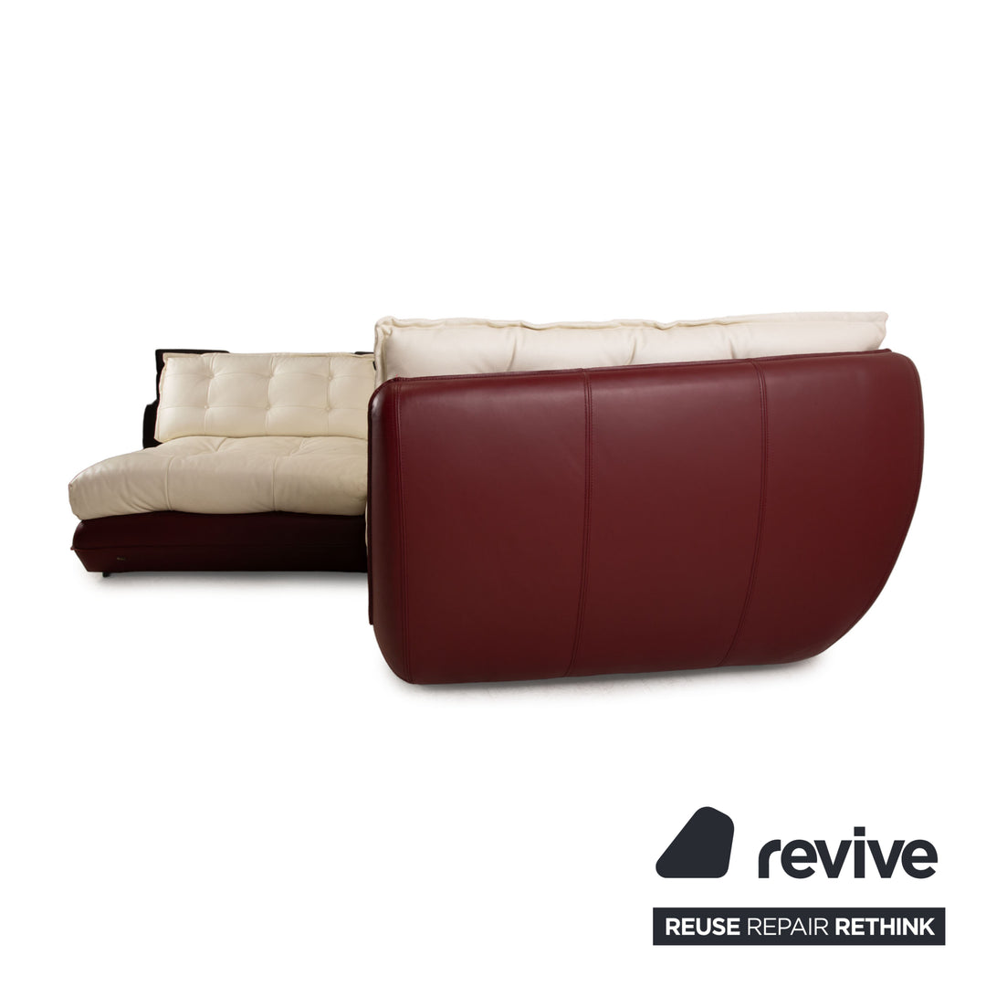 Bretz Cupcake Leder Ecksofa Creme Rot Sofa Couch Recamiere Links Bordeaux Dunkelrot