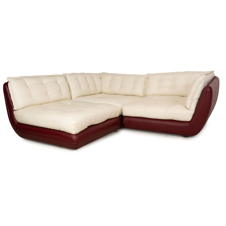 Bretz Cupcake Leder Ecksofa Creme Rot Sofa Couch Recamiere Links Bordeaux Dunkelrot