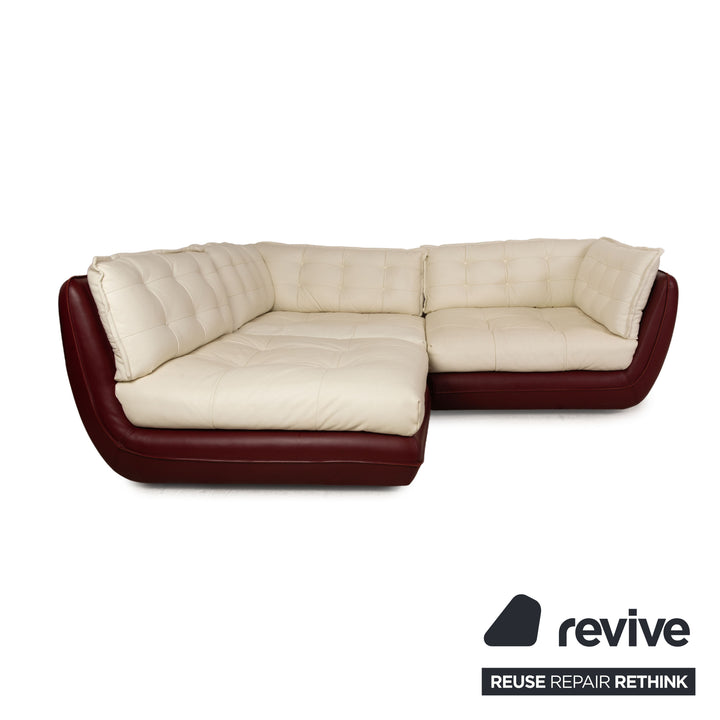 Bretz Cupcake Leder Ecksofa Creme Rot Sofa Couch Recamiere Links Bordeaux Dunkelrot