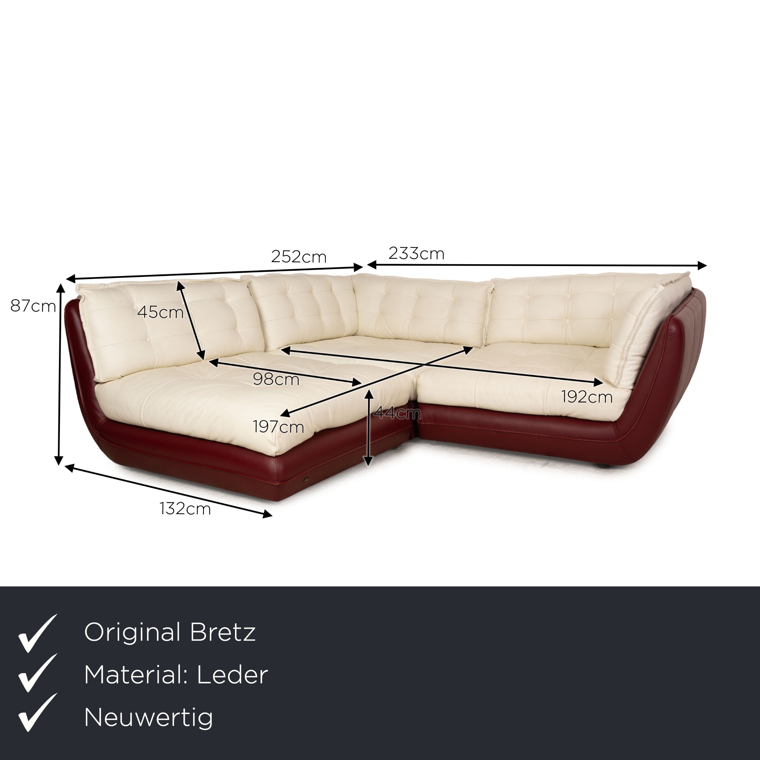 Bretz Cupcake Leder Ecksofa Creme Rot Sofa Couch Recamiere Links Bordeaux Dunkelrot