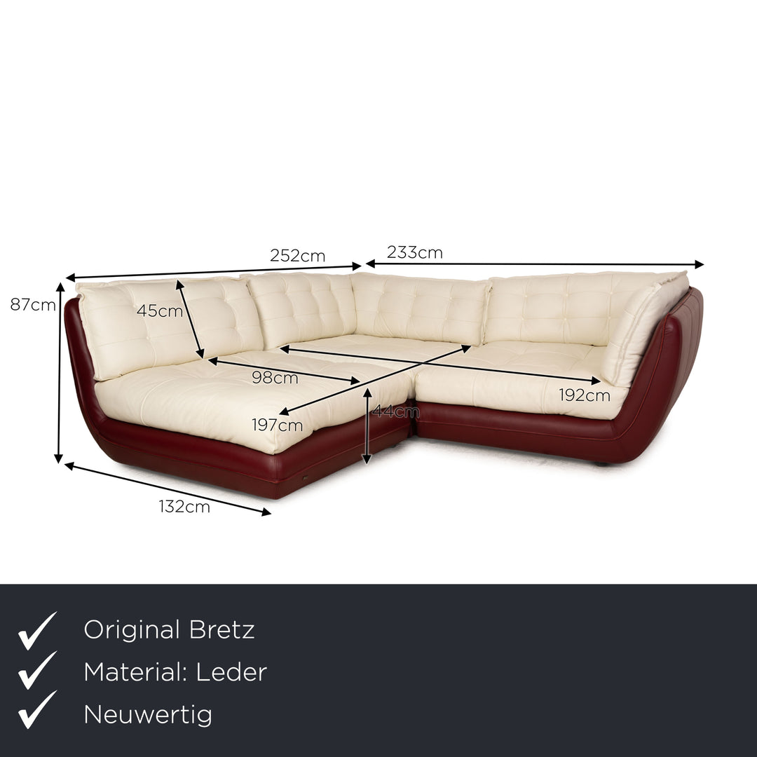 Bretz Cupcake Leder Ecksofa Creme Rot Sofa Couch Recamiere Links Bordeaux Dunkelrot