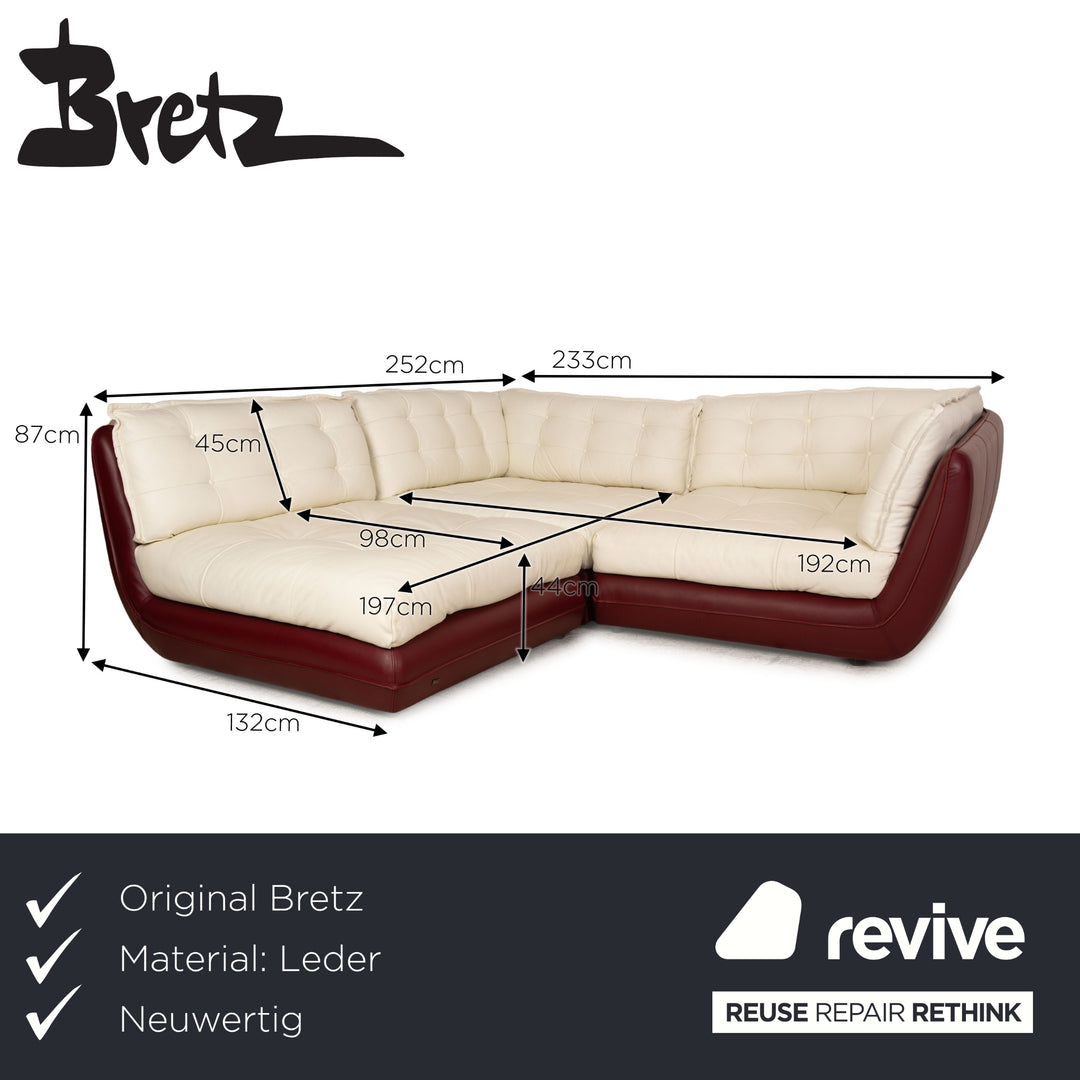 Bretz Cupcake Leder Ecksofa Creme Rot Sofa Couch Recamiere Links Bordeaux Dunkelrot