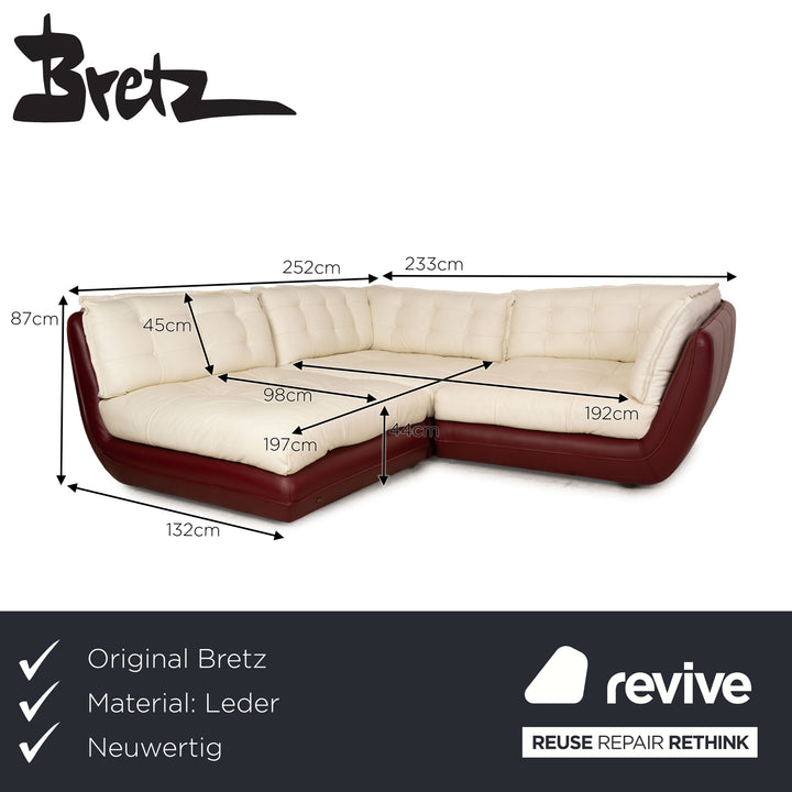 Bretz Cupcake Leder Ecksofa Creme Rot Sofa Couch Recamiere Links Bordeaux Dunkelrot