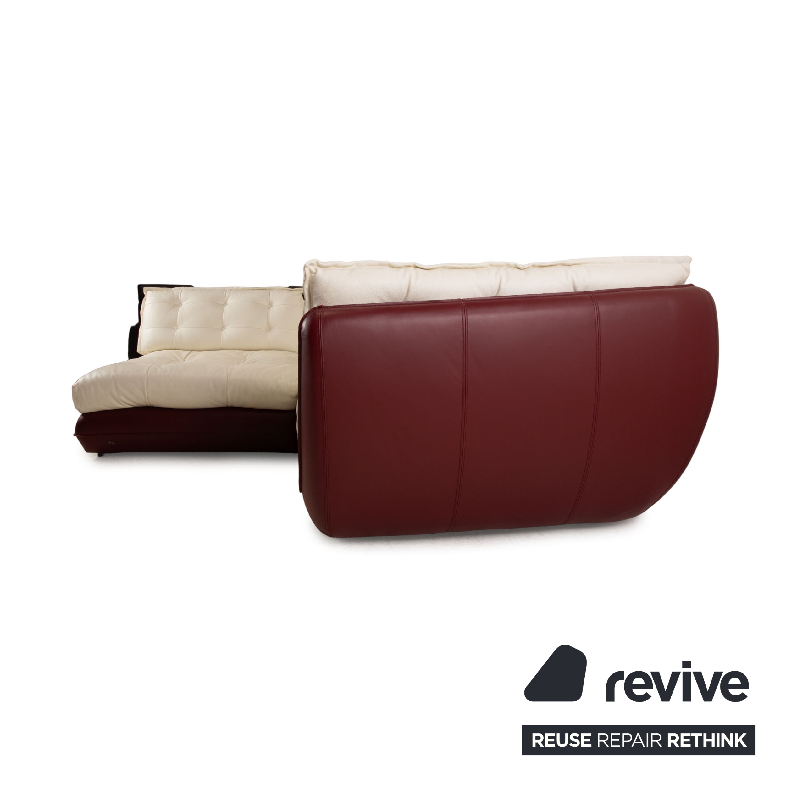 Bretz Cupcake Leder Ecksofa Creme Rot Sofa Couch Recamiere Links Bordeaux Dunkelrot