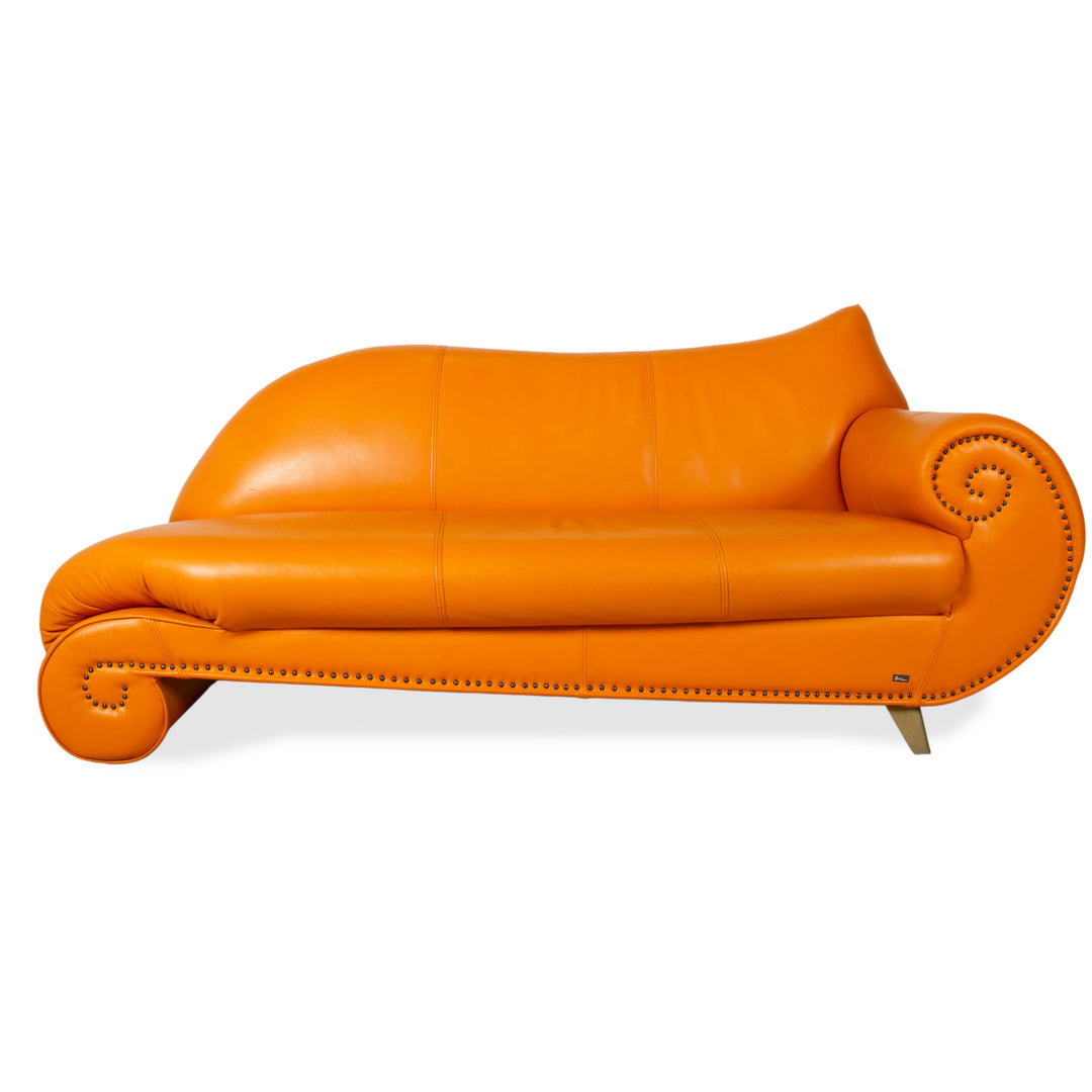 Canapé trois places en cuir Bretz Gaudi, méridienne orange et jaune, canapé-lit