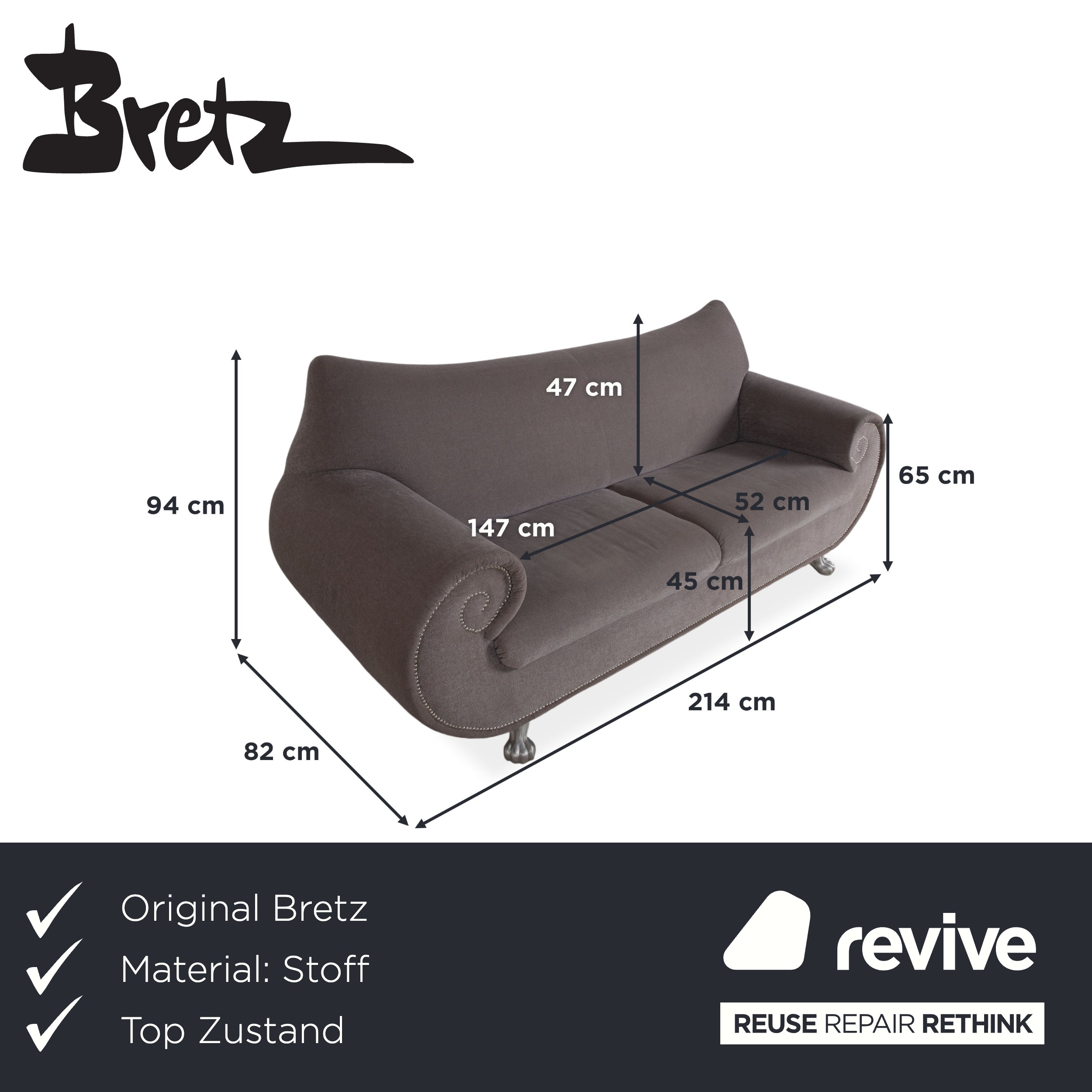 Bretz Gaudi Dreisitzer Sofa Beige Grau Braun Couch Silberne Löwen Tatzen