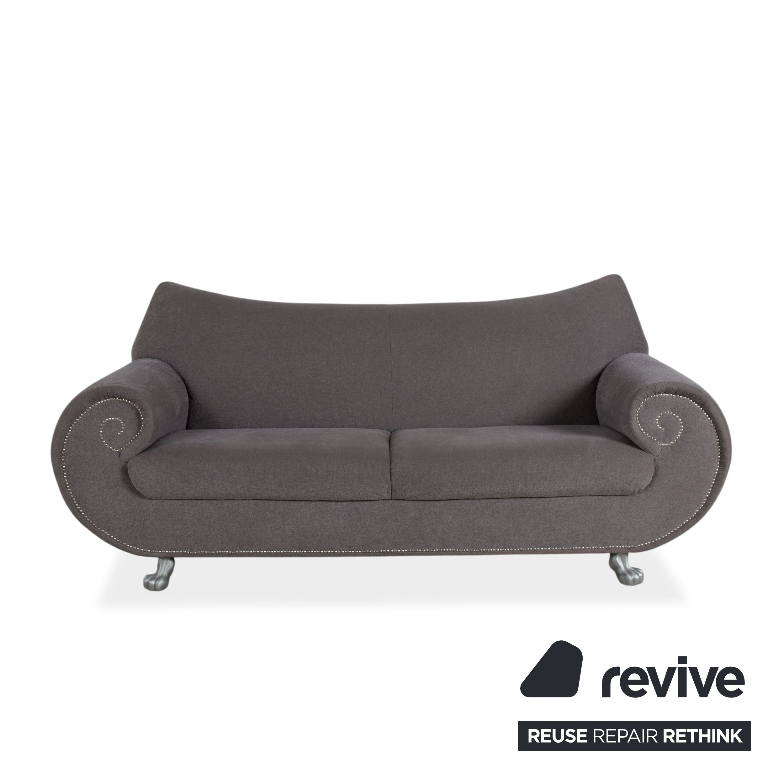 Bretz Gaudi Dreisitzer Sofa Beige Grau Braun Couch Silberne Löwen Tatzen