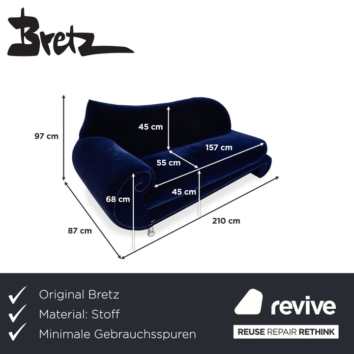 Bretz Gaudi Dreisitzer Stoff Sofa Blau Royalblau