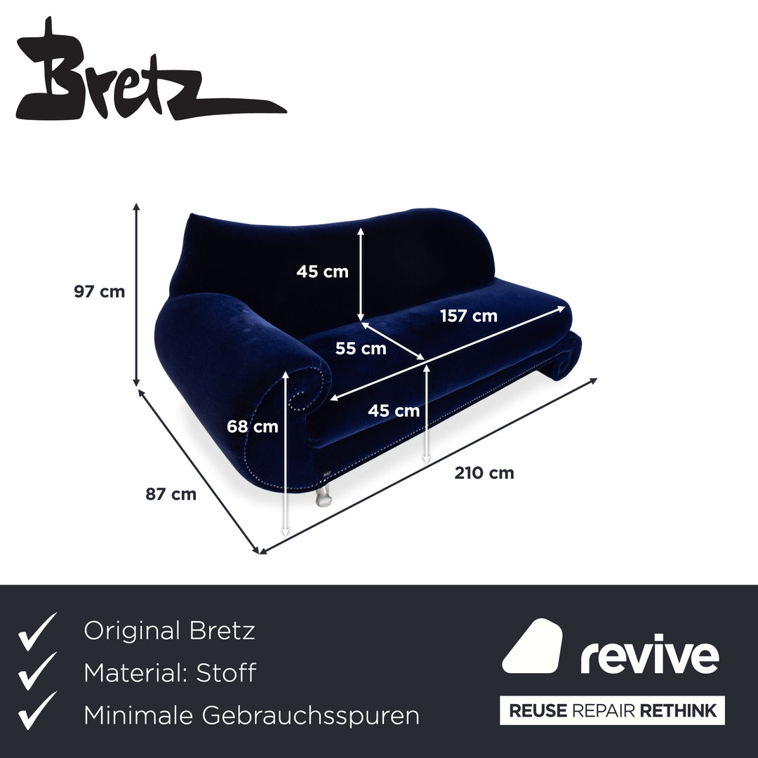 Bretz Gaudi Canapé trois places en tissu bleu roi