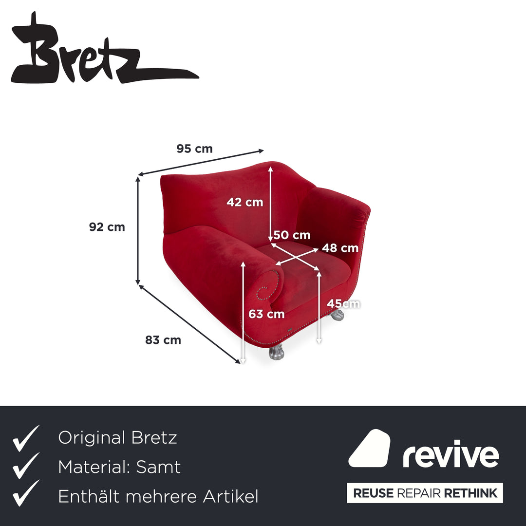 Bretz Gaudi Ensemble Velours 3x Fauteuils Rouge Pieds Pattes de Lion Argent