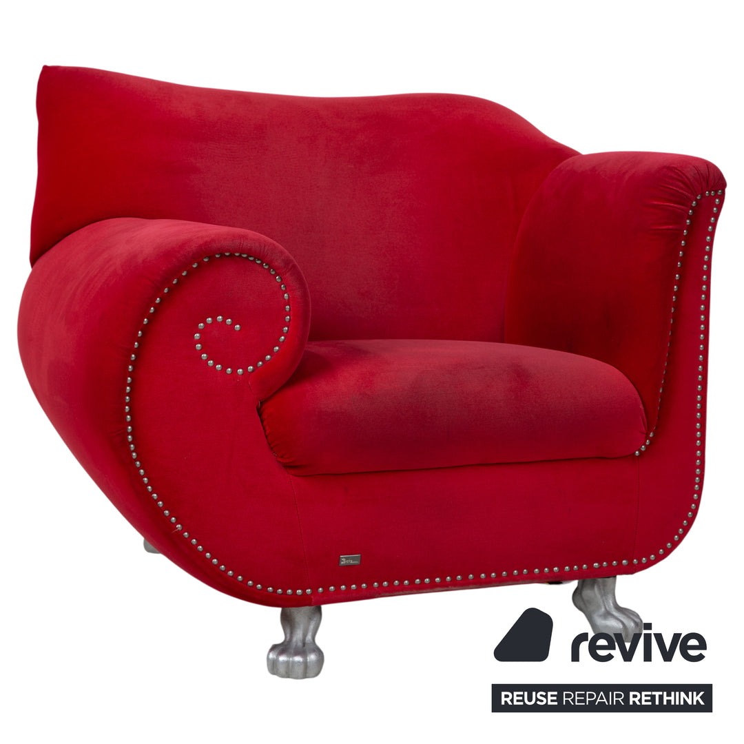 Bretz Gaudi Ensemble Velours 3x Fauteuils Rouge Pieds Pattes de Lion Argent