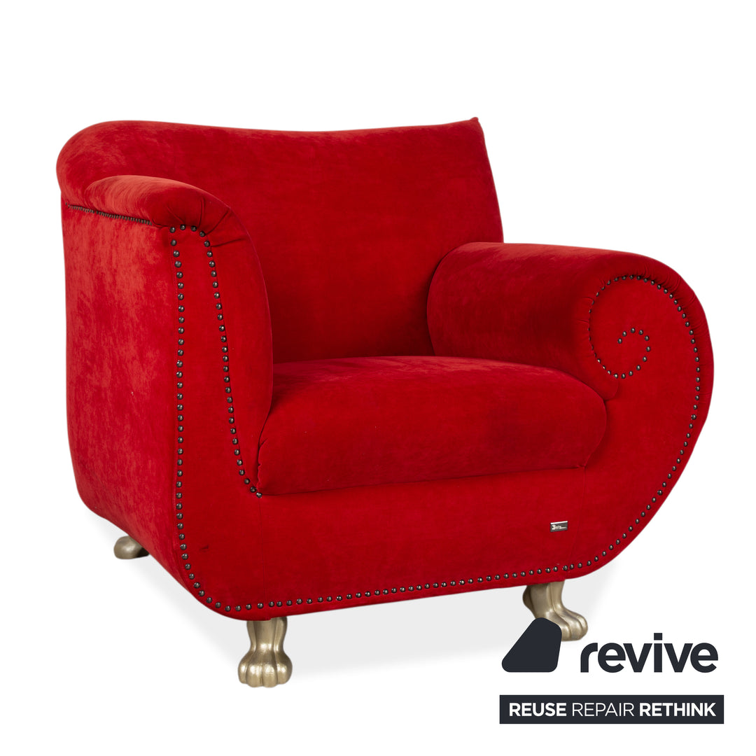 Bretz Gaudi Ensemble Velours 3x Fauteuils Rouge Pieds Pattes de Lion Argent