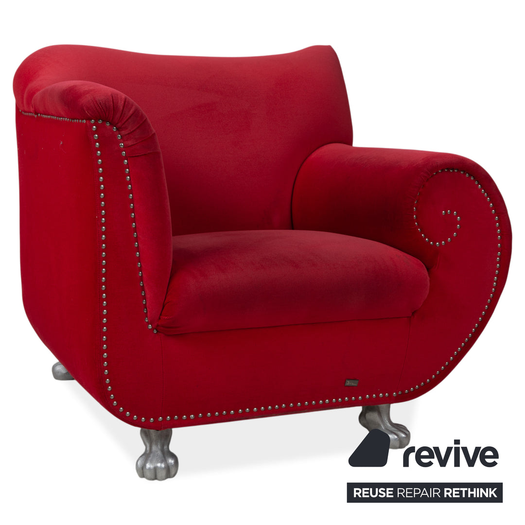Bretz Gaudi Ensemble Velours 3x Fauteuils Rouge Pieds Pattes de Lion Argent