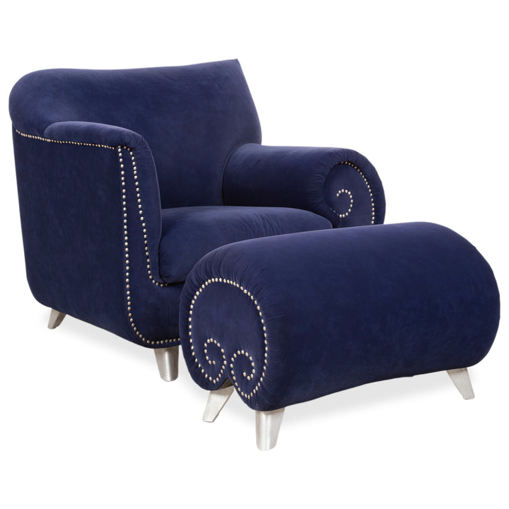 Bretz Gaudi Suite Velvet Fabric Armchair Dark Blue