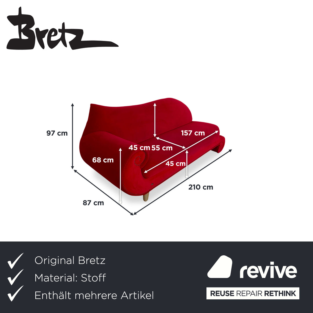 Bretz Gaudi Fabric Three-Seater Armchair Red Sofa Couch