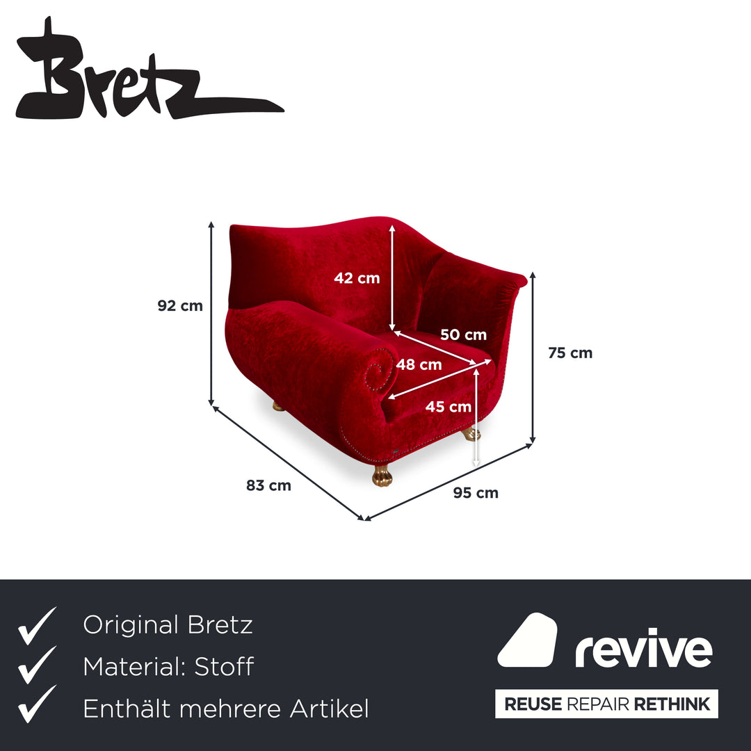 Bretz Gaudi Fabric Three-Seater Armchair Red Sofa Couch