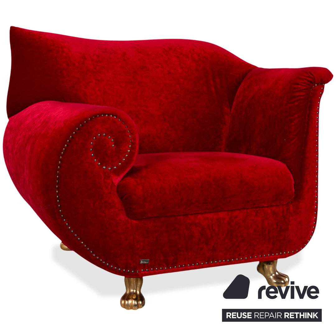 Bretz Gaudi Fabric Three-Seater Armchair Red Sofa Couch