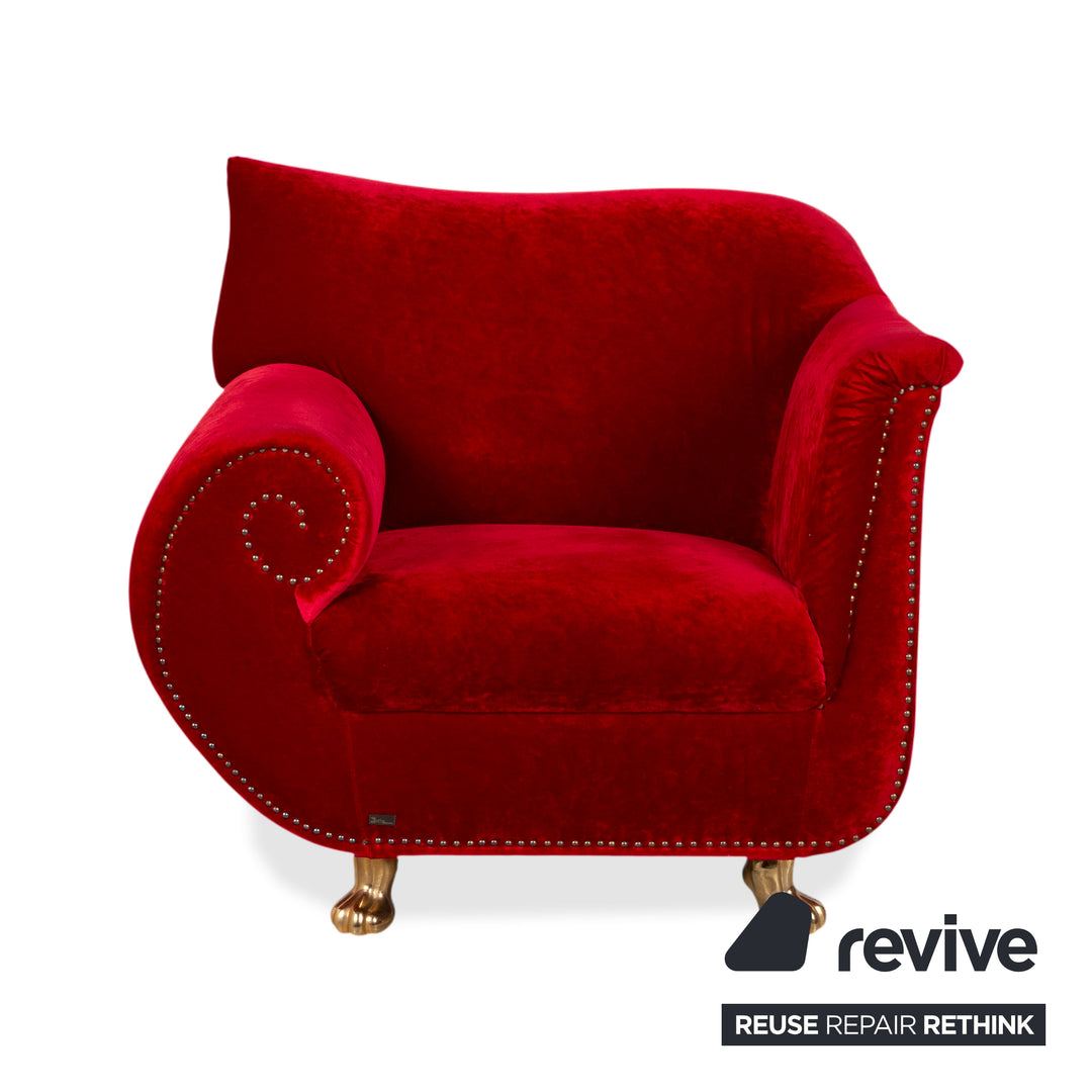 Bretz Gaudi Fabric Three-Seater Armchair Red Sofa Couch