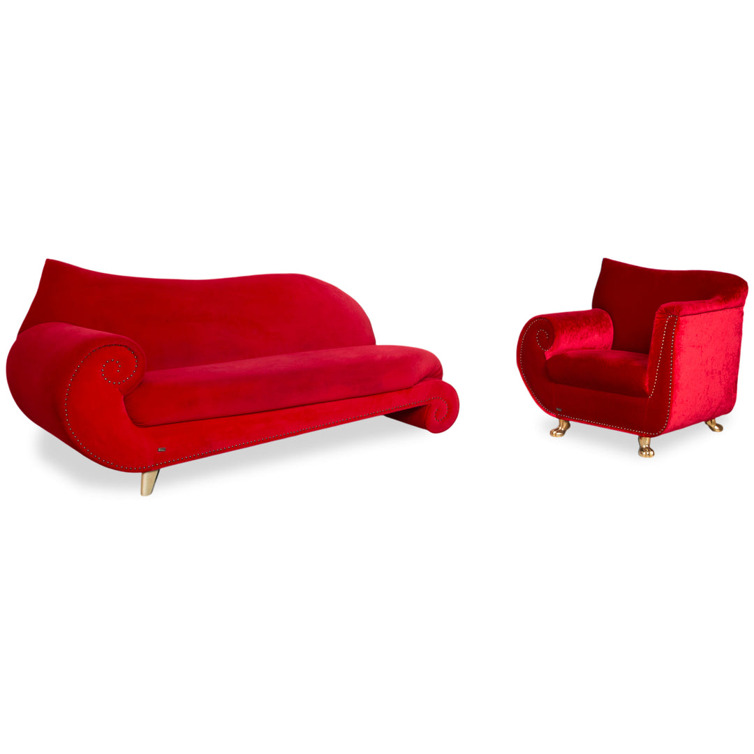 Bretz Gaudi Fabric Three-Seater Armchair Red Sofa Couch